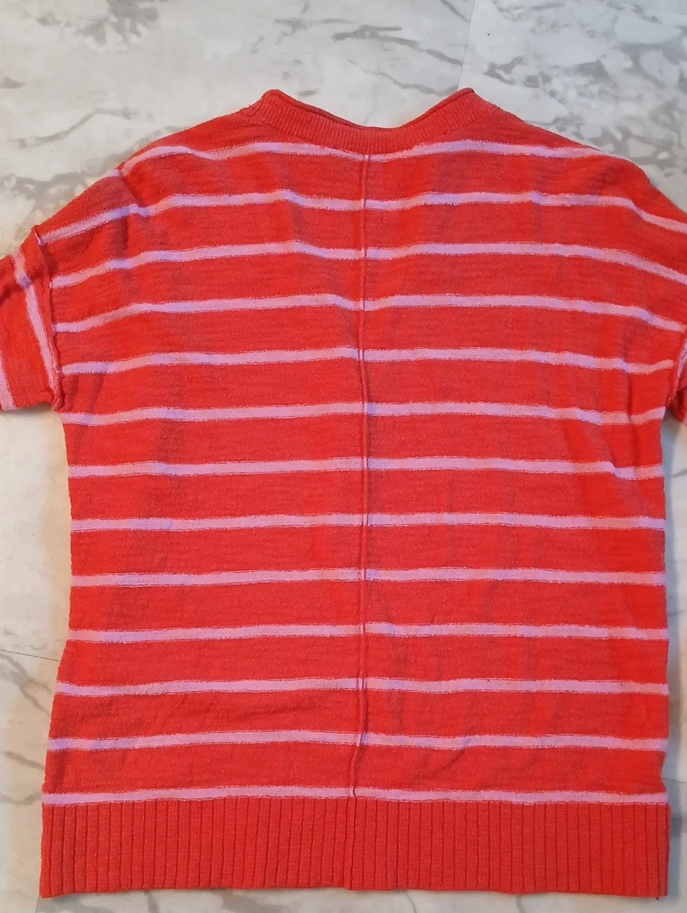 LOFT Coral & Light Pink Striped V-Neck Button Light Sweater Knit Pullover Small